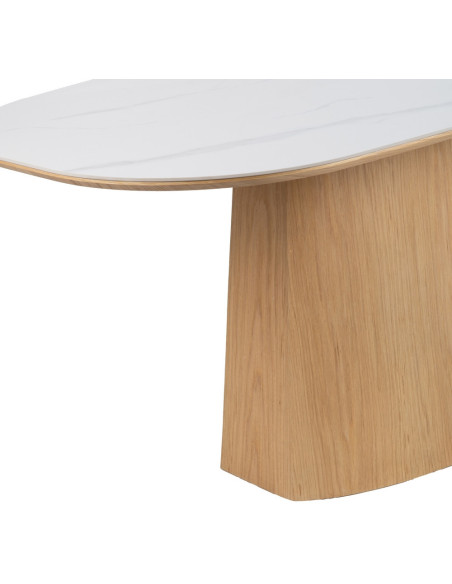 Table à manger moderne chic Ovale 6 personnes en Bois MDF Naturel Céramique Blanc Effet marbre Ezka - 8