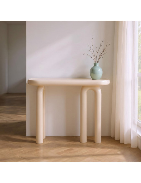 Console d'entrée moderne Ovale en Bois MDF Blanc crème Laqué Urda - 2