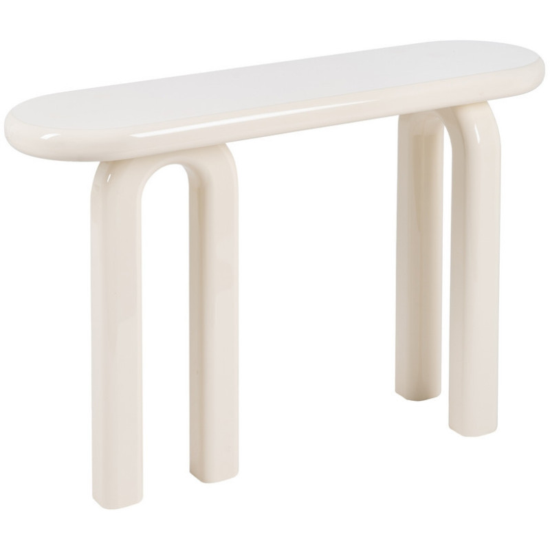 Console d'entrée moderne Ovale en Bois MDF Blanc crème Laqué Urda - 1