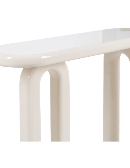 Console d'entrée moderne Ovale en Bois MDF Blanc crème Laqué Urda - 3