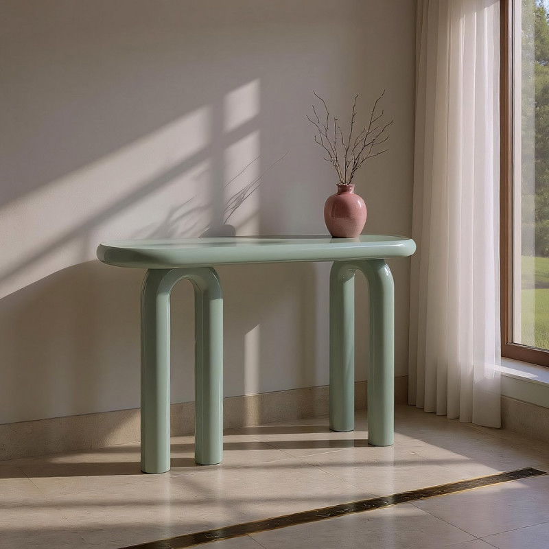 Console d'entrée moderne Ovale en Bois MDF Vert Laqué Urda - 2