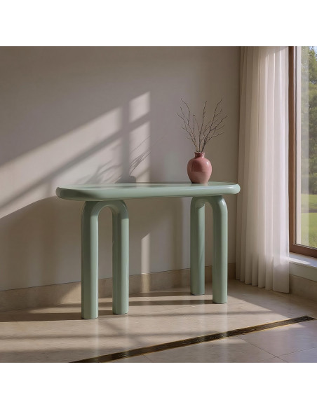Console d'entrée moderne Ovale en Bois MDF Vert Laqué Urda - 2
