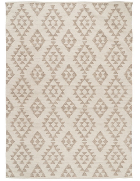 Grand Tapis ethnique chic Rectangulaire 200x300 en Laine Coton Blanc Beige Motif berbère Ilyas - 1