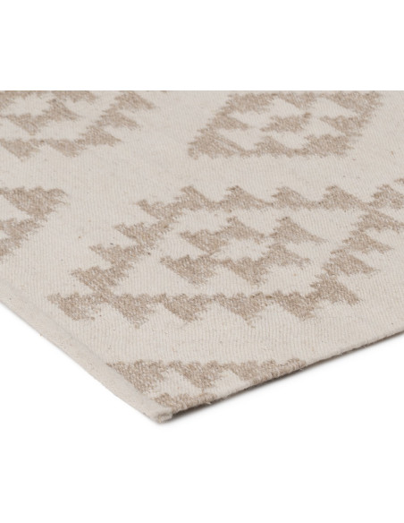 Grand Tapis ethnique chic Rectangulaire 200x300 en Laine Coton Blanc Beige Motif berbère Ilyas - 2