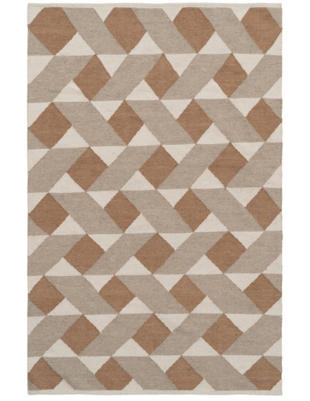 Grand Tapis moderne Rectangulaire 160x230 en Laine Coton Marron Blanc Motif géométrique Gata - 1