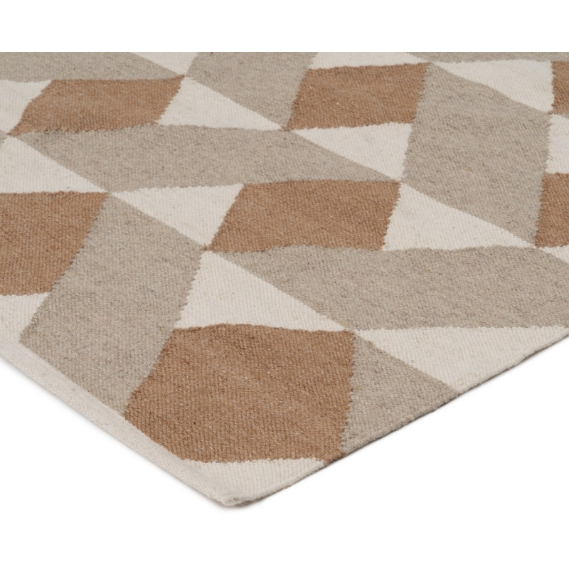 Grand Tapis moderne Rectangulaire 160x230 en Laine Coton Marron Blanc Motif géométrique Gata - 2