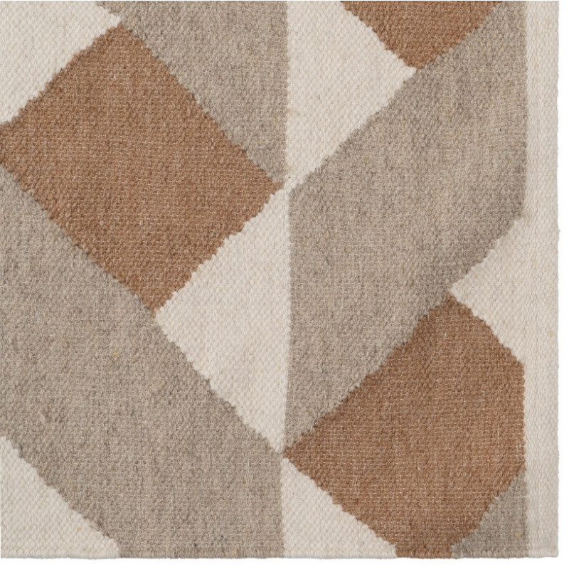 Grand Tapis moderne Rectangulaire 160x230 en Laine Coton Marron Blanc Motif géométrique Gata - 4