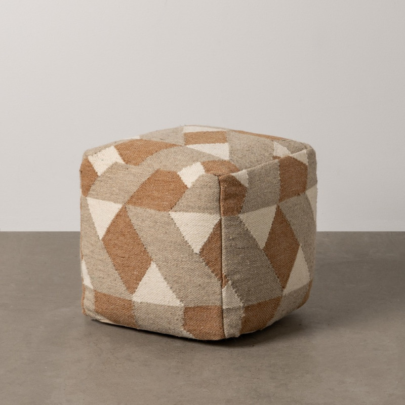 Pouf moderne Carré en Laine Coton Marron Blanc Motif géométrique Gata - 2
