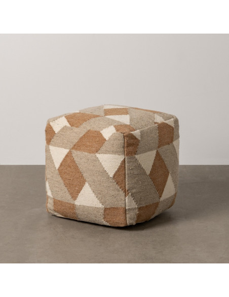Pouf moderne Carré en Laine Coton Marron Blanc Motif géométrique Gata - 2