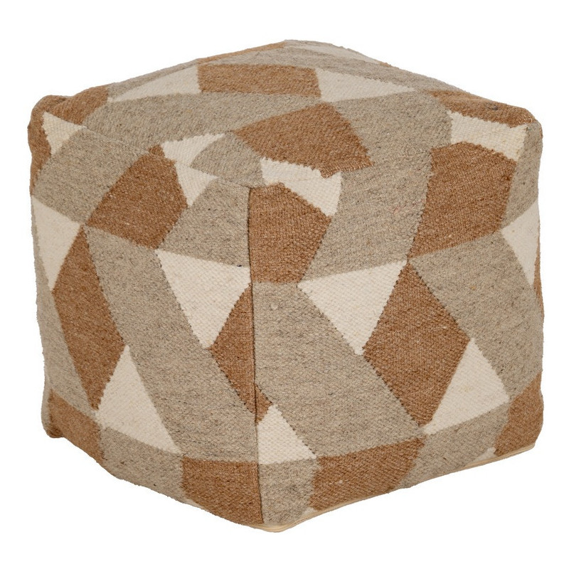Pouf moderne Carré en Laine Coton Marron Blanc Motif géométrique Gata - 1