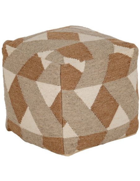 Pouf moderne Carré en Laine Coton Marron Blanc Motif géométrique Gata - 1