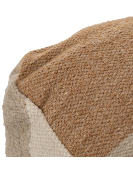 Pouf moderne Carré en Laine Coton Marron Blanc Motif géométrique Gata - 3