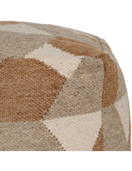 Pouf moderne Carré en Laine Coton Marron Blanc Motif géométrique Gata - 5