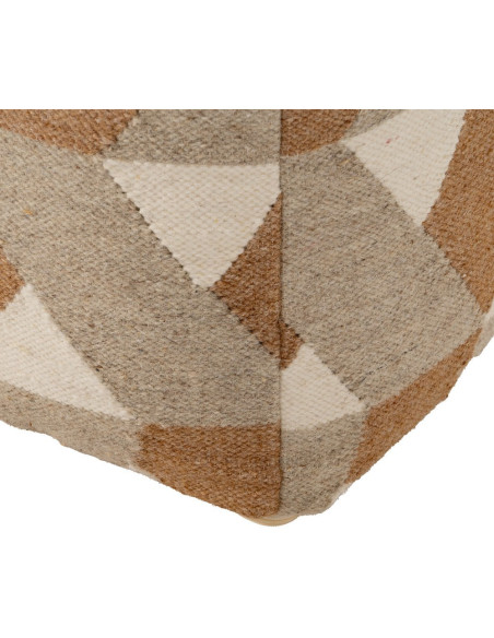 Pouf moderne Carré en Laine Coton Marron Blanc Motif géométrique Gata - 6