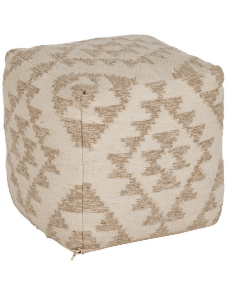 Pouf ethnique chic Carré en Laine Coton Blanc Naturel Adra - 1