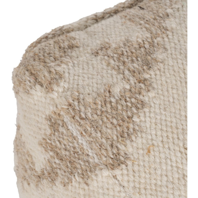 Pouf ethnique chic Carré en Laine Coton Blanc Naturel Adra - 2