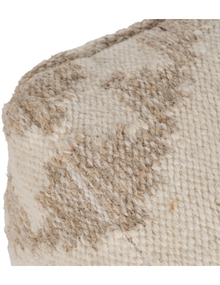 Pouf ethnique chic Carré en Laine Coton Blanc Naturel Adra - 2