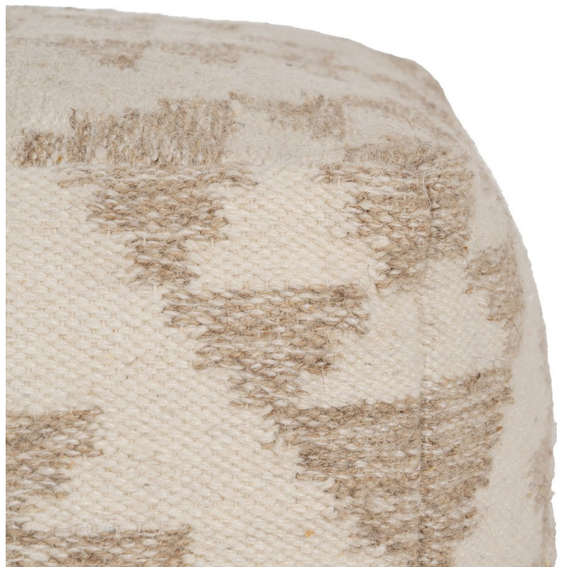Pouf ethnique chic Carré en Laine Coton Blanc Naturel Adra - 4