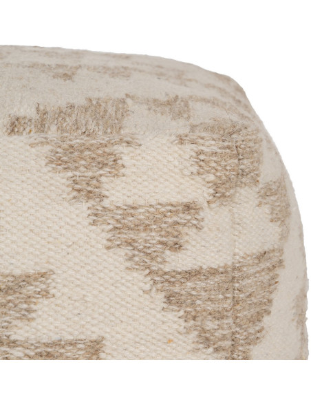 Pouf ethnique chic Carré en Laine Coton Blanc Naturel Adra - 4
