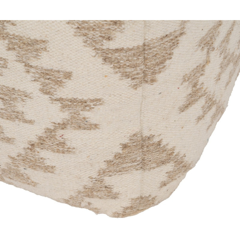 Pouf ethnique chic Carré en Laine Coton Blanc Naturel Adra - 5