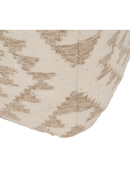 Pouf ethnique chic Carré en Laine Coton Blanc Naturel Adra - 5