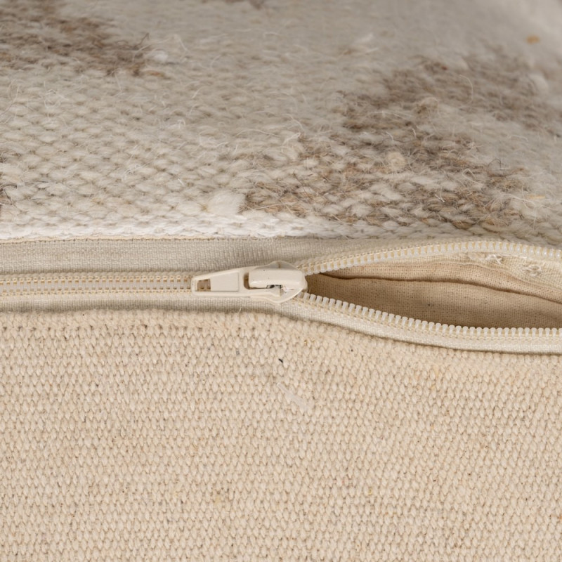 Pouf ethnique chic Carré en Laine Coton Blanc Naturel Adra - 6