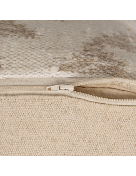 Pouf ethnique chic Carré en Laine Coton Blanc Naturel Adra - 6