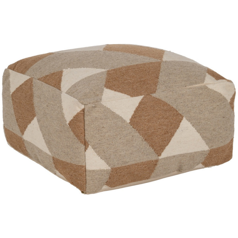 Grand Pouf ethnique chic Carré en Laine Coton Marron Blanc Motif géométrique Gata - 1