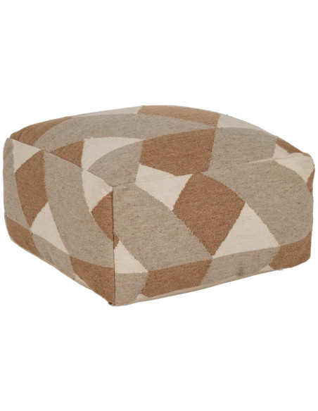 Grand Pouf ethnique chic Carré en Laine Coton Marron Blanc Motif géométrique Gata - 1