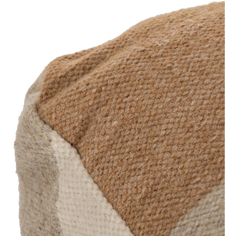 Grand Pouf ethnique chic Carré en Laine Coton Marron Blanc Motif géométrique Gata - 3