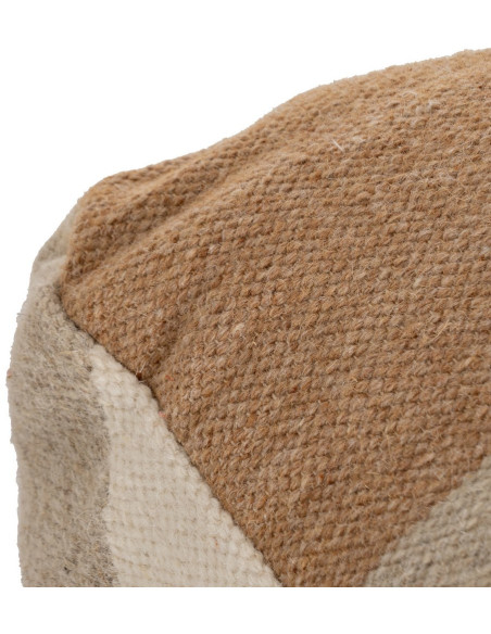 Grand Pouf ethnique chic Carré en Laine Coton Marron Blanc Motif géométrique Gata - 3