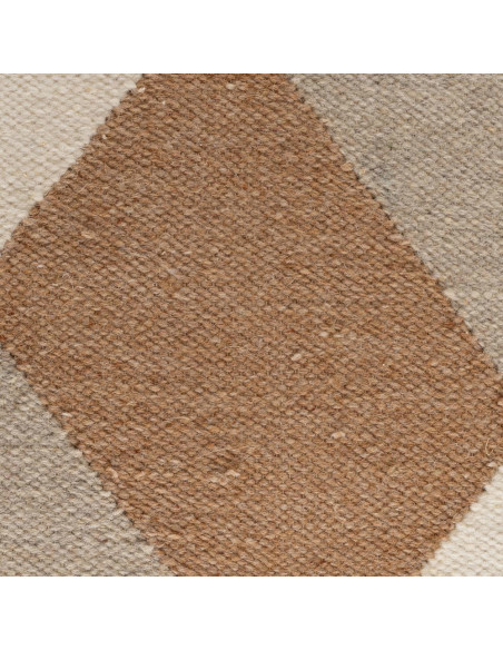 Grand Pouf ethnique chic Carré en Laine Coton Marron Blanc Motif géométrique Gata - 4