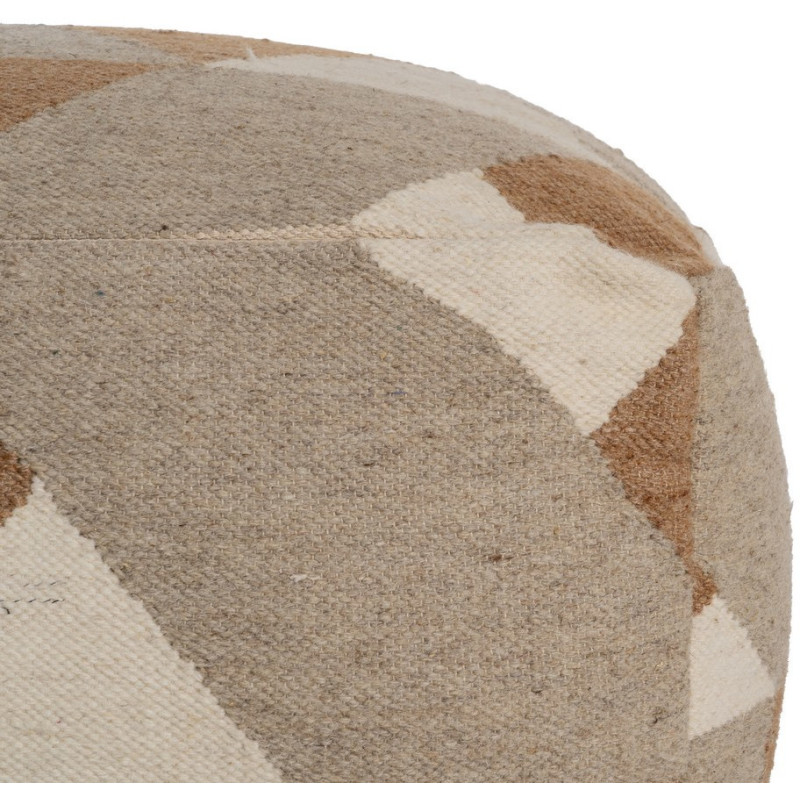 Grand Pouf ethnique chic Carré en Laine Coton Marron Blanc Motif géométrique Gata - 5