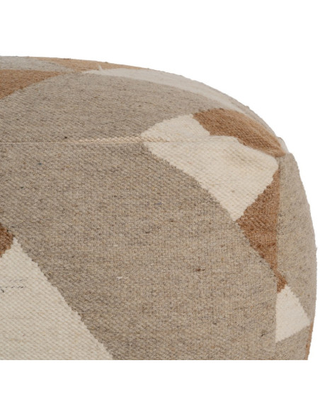 Grand Pouf ethnique chic Carré en Laine Coton Marron Blanc Motif géométrique Gata - 5