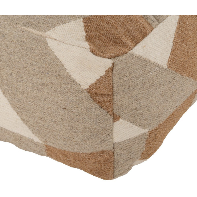 Grand Pouf ethnique chic Carré en Laine Coton Marron Blanc Motif géométrique Gata - 6