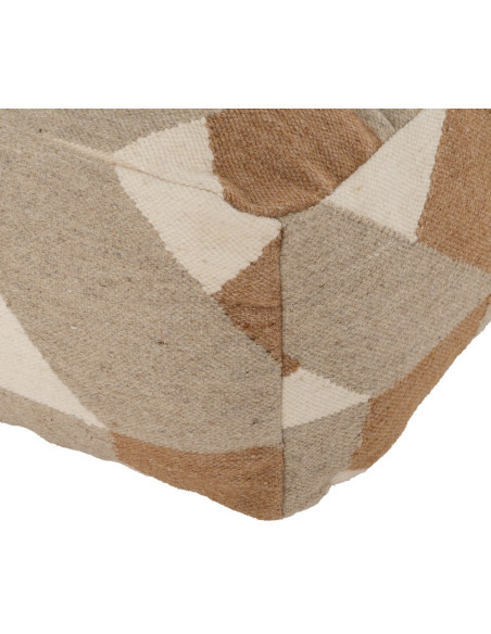 Grand Pouf ethnique chic Carré en Laine Coton Marron Blanc Motif géométrique Gata - 6