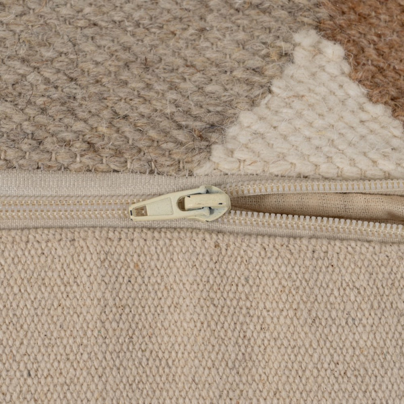 Grand Pouf ethnique chic Carré en Laine Coton Marron Blanc Motif géométrique Gata - 7