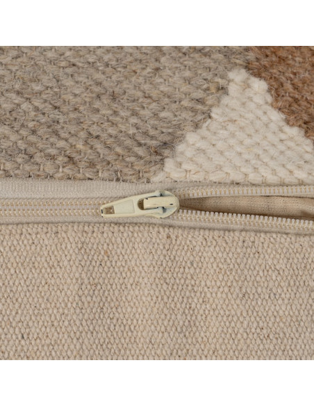 Grand Pouf ethnique chic Carré en Laine Coton Marron Blanc Motif géométrique Gata - 7