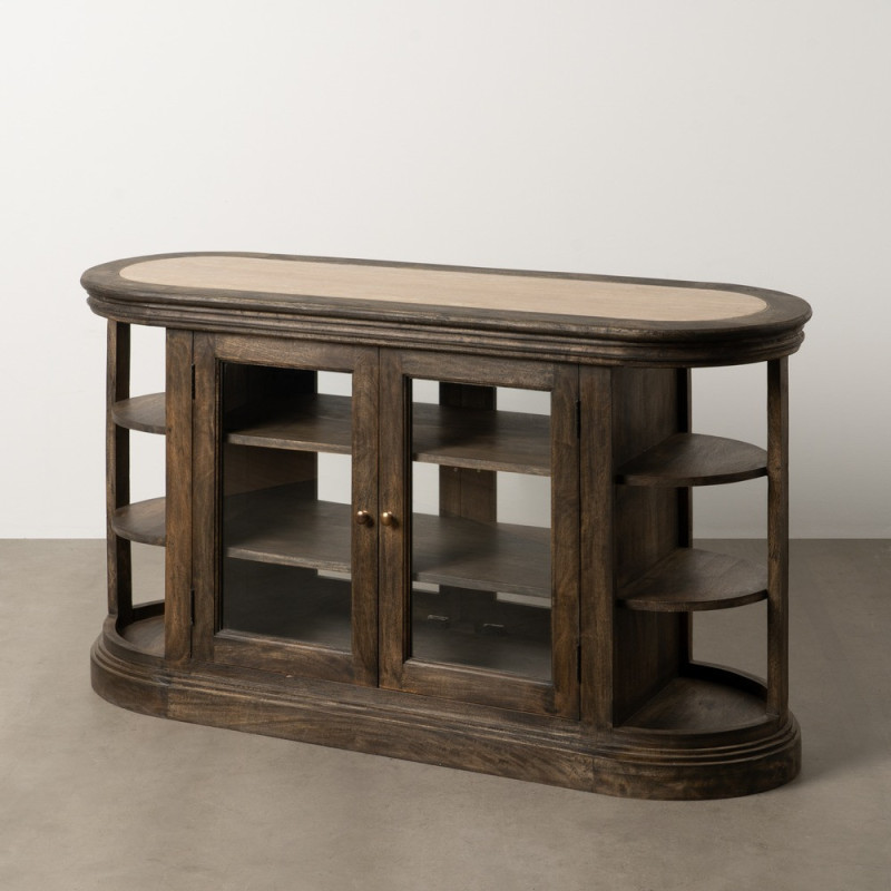 Grand Îlot de cuisine 4 portes 6 étagères en Bois de manguier Gris Marbre Beige Gata - 12