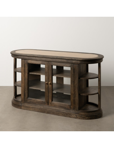 Grand Îlot de cuisine 4 portes 6 étagères en Bois de manguier Gris Marbre Beige Gata - 12