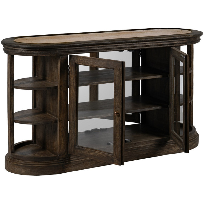 Grand Îlot de cuisine 4 portes 6 étagères en Bois de manguier Gris Marbre Beige Gata - 3