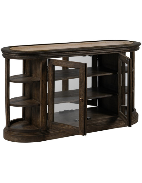 Grand Îlot de cuisine 4 portes 6 étagères en Bois de manguier Gris Marbre Beige Gata - 3