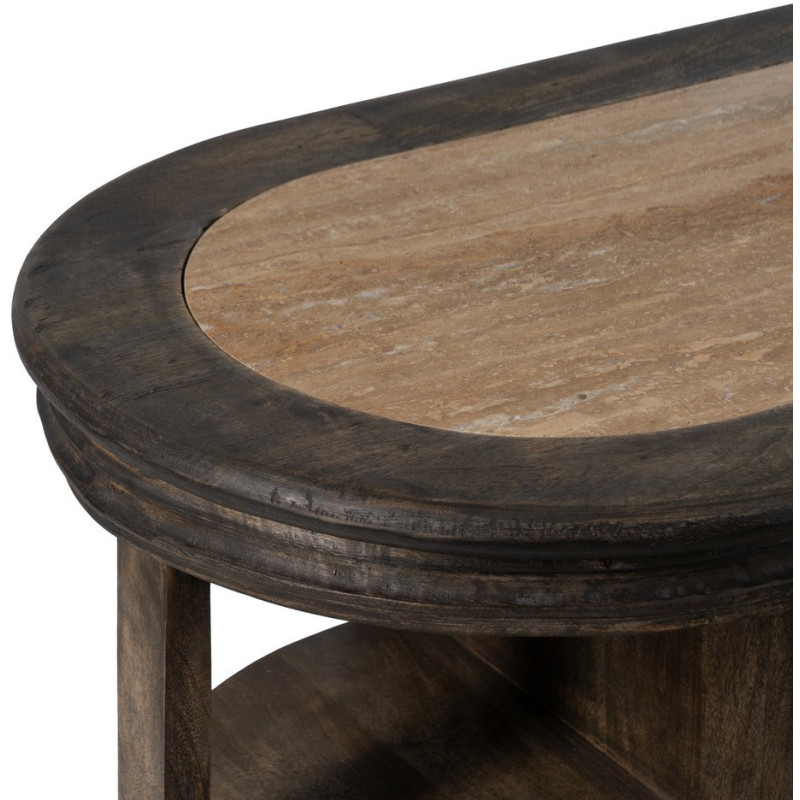 Grand Îlot de cuisine 4 portes 6 étagères en Bois de manguier Gris Marbre Beige Gata - 4