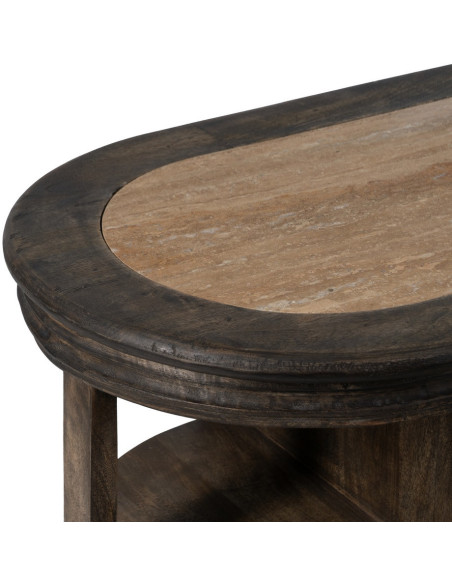 Grand Îlot de cuisine 4 portes 6 étagères en Bois de manguier Gris Marbre Beige Gata - 4