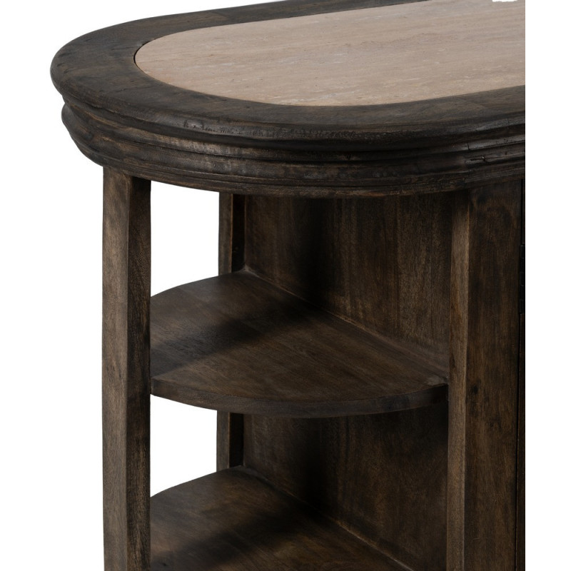 Grand Îlot de cuisine 4 portes 6 étagères en Bois de manguier Gris Marbre Beige Gata - 5