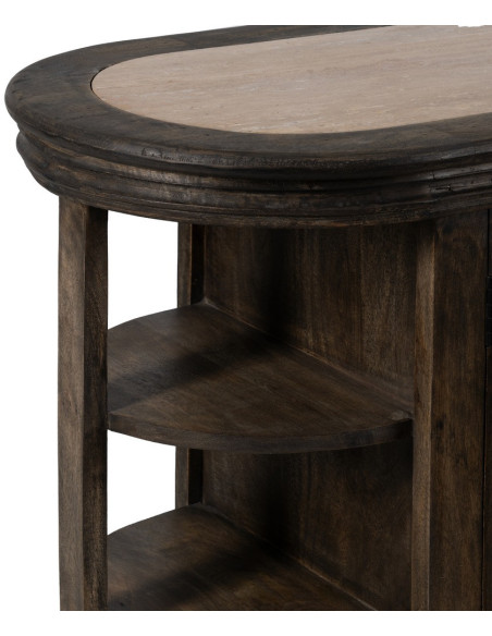 Grand Îlot de cuisine 4 portes 6 étagères en Bois de manguier Gris Marbre Beige Gata - 5