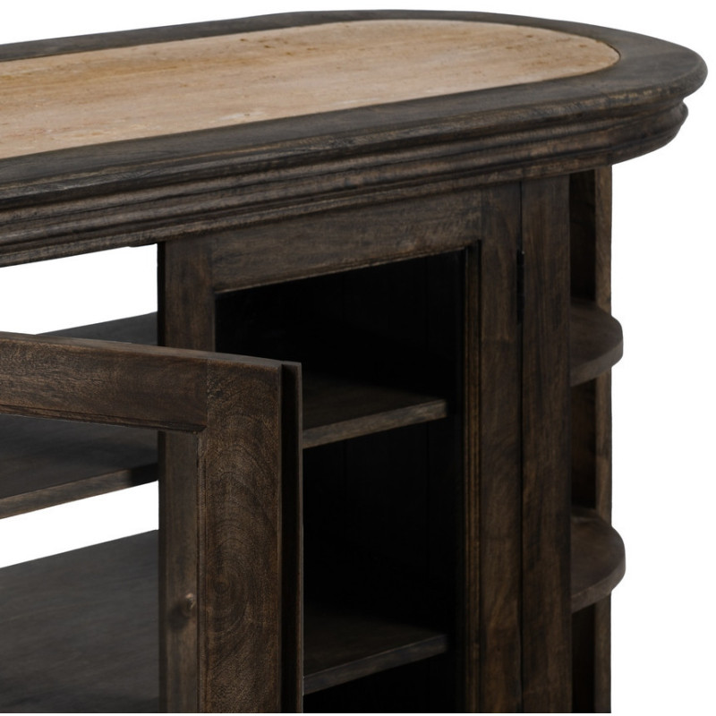 Grand Îlot de cuisine 4 portes 6 étagères en Bois de manguier Gris Marbre Beige Gata - 6