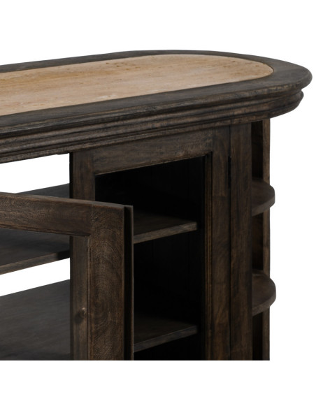 Grand Îlot de cuisine 4 portes 6 étagères en Bois de manguier Gris Marbre Beige Gata - 6