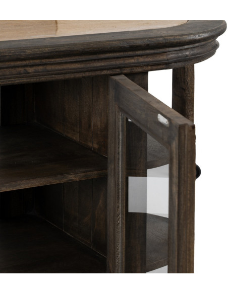 Grand Îlot de cuisine 4 portes 6 étagères en Bois de manguier Gris Marbre Beige Gata - 7