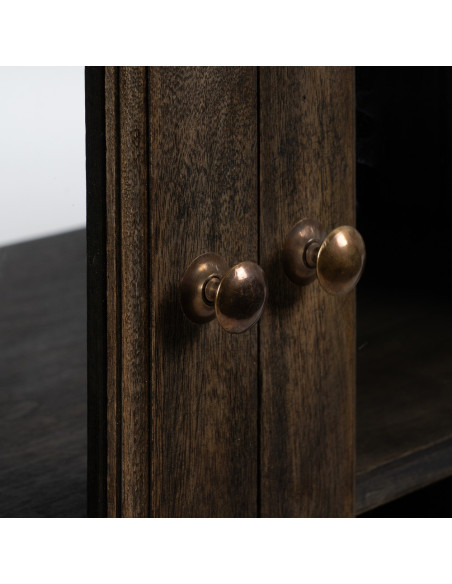 Grand Îlot de cuisine 4 portes 6 étagères en Bois de manguier Gris Marbre Beige Gata - 8